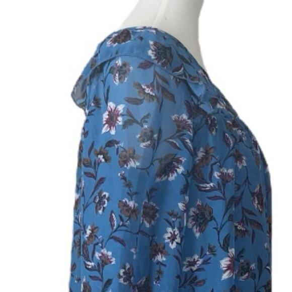 Time and Tru Shift Dress Long Sleeves Chiffon Blue Floral Women’s Size Medium M - Picture 7 of 13